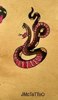 Image 5 of Hand Painted Traditional Tattoo Flash Sheet, Snakes Hearts Skulls, Black Frame 12x18