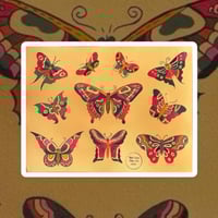 Image 1 of Fine Art Giclée Print American Traditional Butterfly Flash Sheet Sailor Jerry Inspired 12x18
