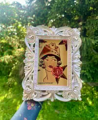 Image 2 of Framed American Traditional Tattoo Flash, Bert Grimm Military Pinup Girl Head Hand Painted