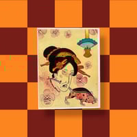 Image 3 of Textured Linen Print Severed Geisha Head &amp; Rat 8.5x11