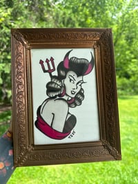 Image 5 of Hand Painted Devil Pin-Up Girl. Framed American Traditional Tattoo Flash Stoney St. Clair Inspired