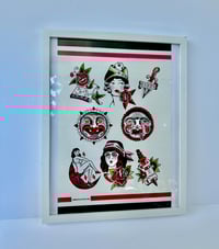Image 3 of Large Hand Painted Flash Sheet Bert Grimm Inspired Wall Art 19x15 in White Frame