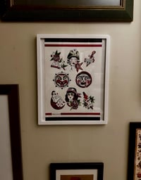Image 4 of Large Hand Painted Flash Sheet Bert Grimm Inspired Wall Art 19x15 in White Frame