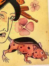 Image 5 of Textured Linen Print Severed Geisha Head &amp; Rat 8.5x11