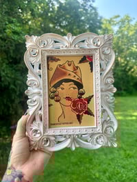 Image 4 of Framed American Traditional Tattoo Flash, Bert Grimm Military Pinup Girl Head Hand Painted