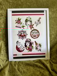 Image 5 of Large Hand Painted Flash Sheet Bert Grimm Inspired Wall Art 19x15 in White Frame