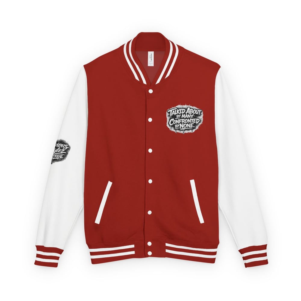 Image of Unbothered Letterman Jacket – Retro Varsity Bomber with 'Unbothered' Graffiti Design