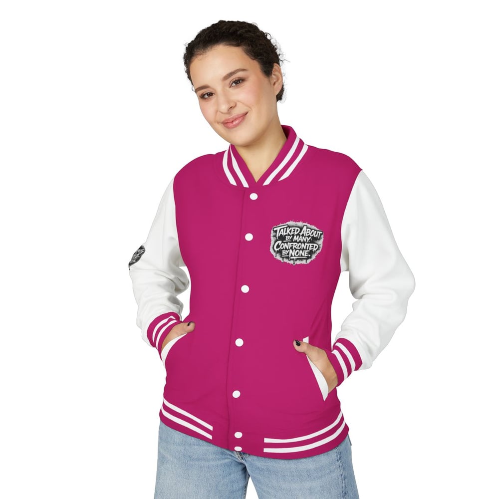 Image of Unbothered Letterman Jacket – Retro Varsity Bomber with 'Unbothered' Graffiti Design