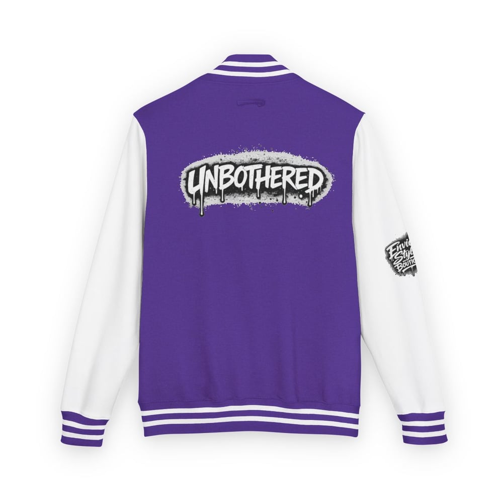 Image of Unbothered Letterman Jacket – Retro Varsity Bomber with 'Unbothered' Graffiti Design