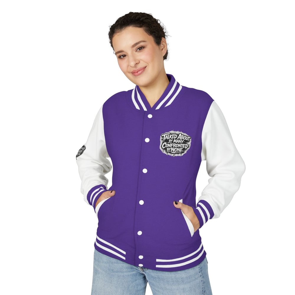 Image of Unbothered Letterman Jacket – Retro Varsity Bomber with 'Unbothered' Graffiti Design