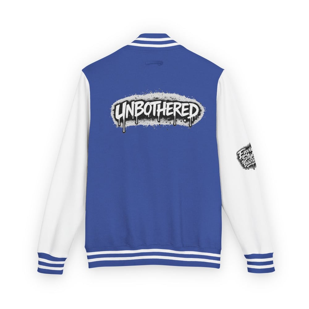 Image of Unbothered Letterman Jacket – Retro Varsity Bomber with 'Unbothered' Graffiti Design