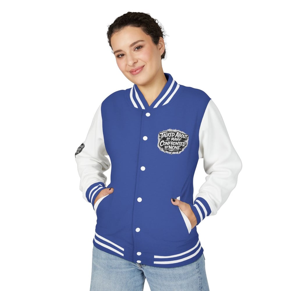 Image of Unbothered Letterman Jacket – Retro Varsity Bomber with 'Unbothered' Graffiti Design