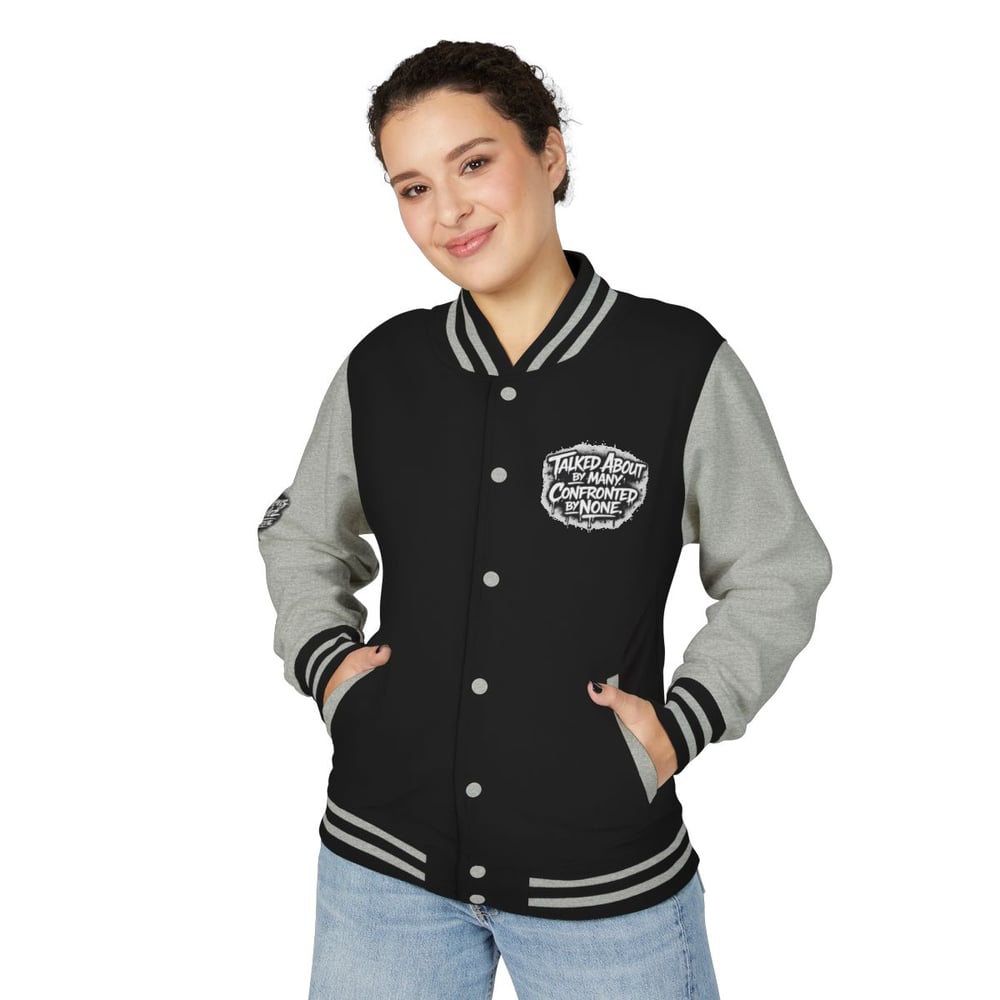 Image of Unbothered Letterman Jacket – Retro Varsity Bomber with 'Unbothered' Graffiti Design