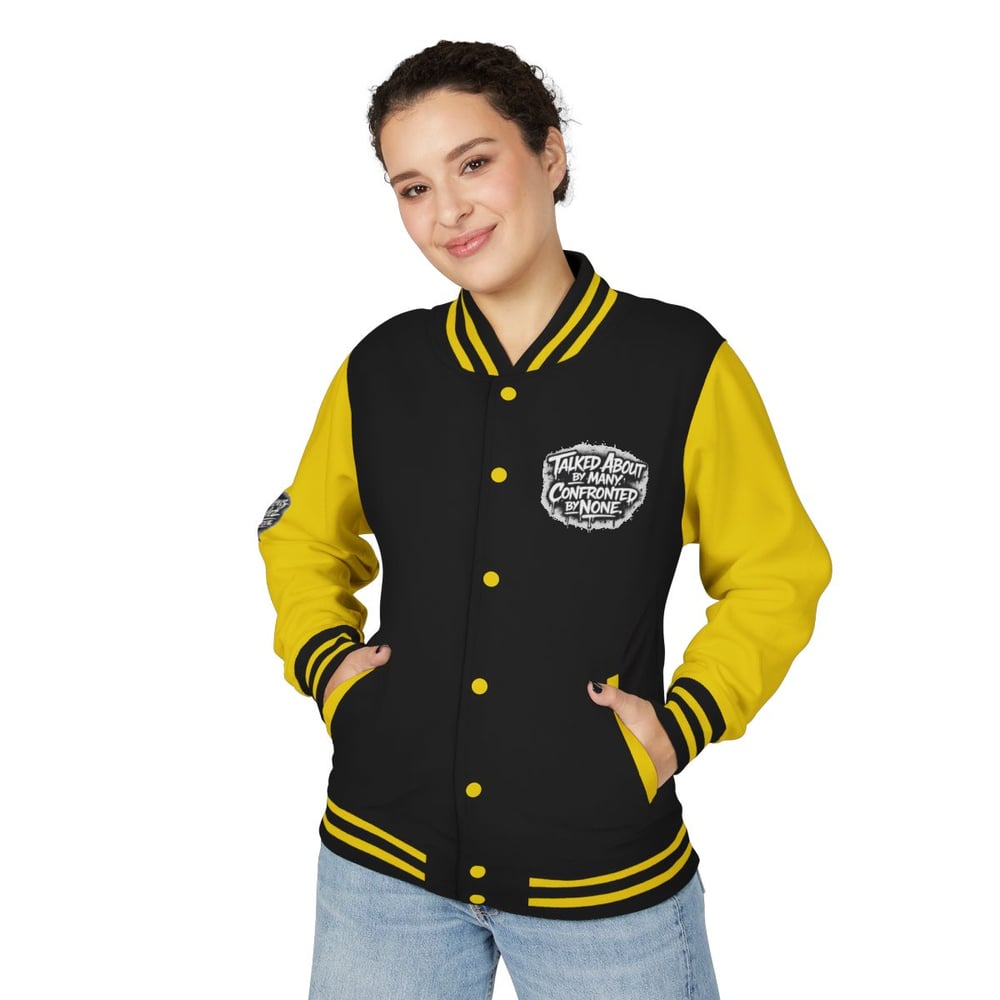Image of Unbothered Letterman Jacket – Retro Varsity Bomber with 'Unbothered' Graffiti Design