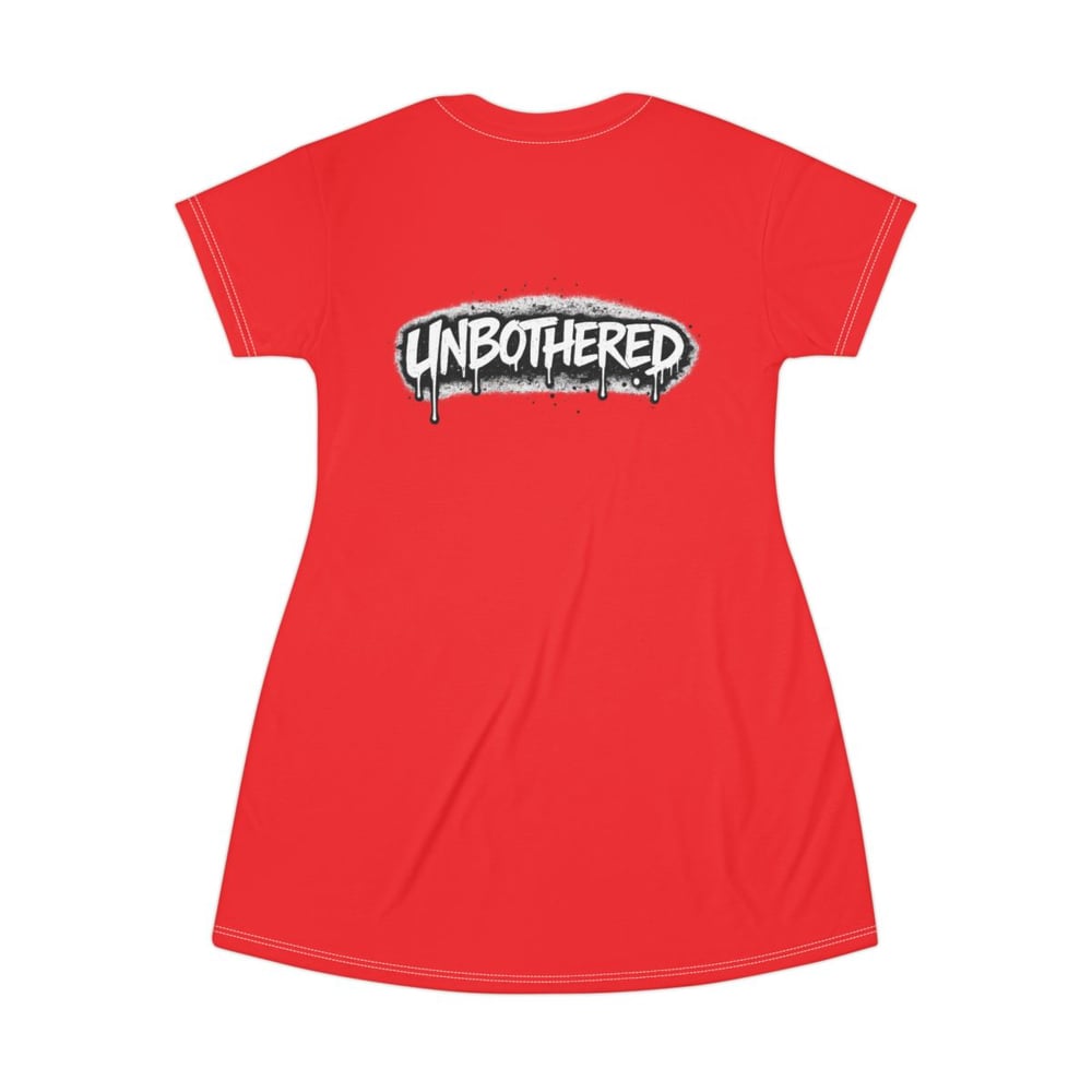 Image of Unbothered Graffiti T-Shirt Dress – "Talked About by Many, Confronted by None"