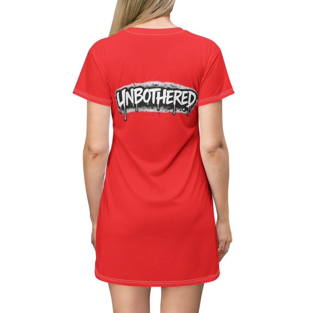Image of Unbothered Graffiti T-Shirt Dress – "Talked About by Many, Confronted by None"