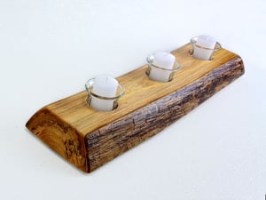 Image of Ash Wood Votive Candle Holder, Live Edge Wood, Rustic Home Decor, Table Centerpiece