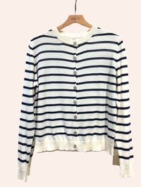 Soft Ecru Stripe Cotton Cardigan — by Nais