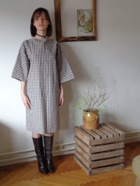 Image 2 of gingham cotton DRESS // wide sleeves, with belt
