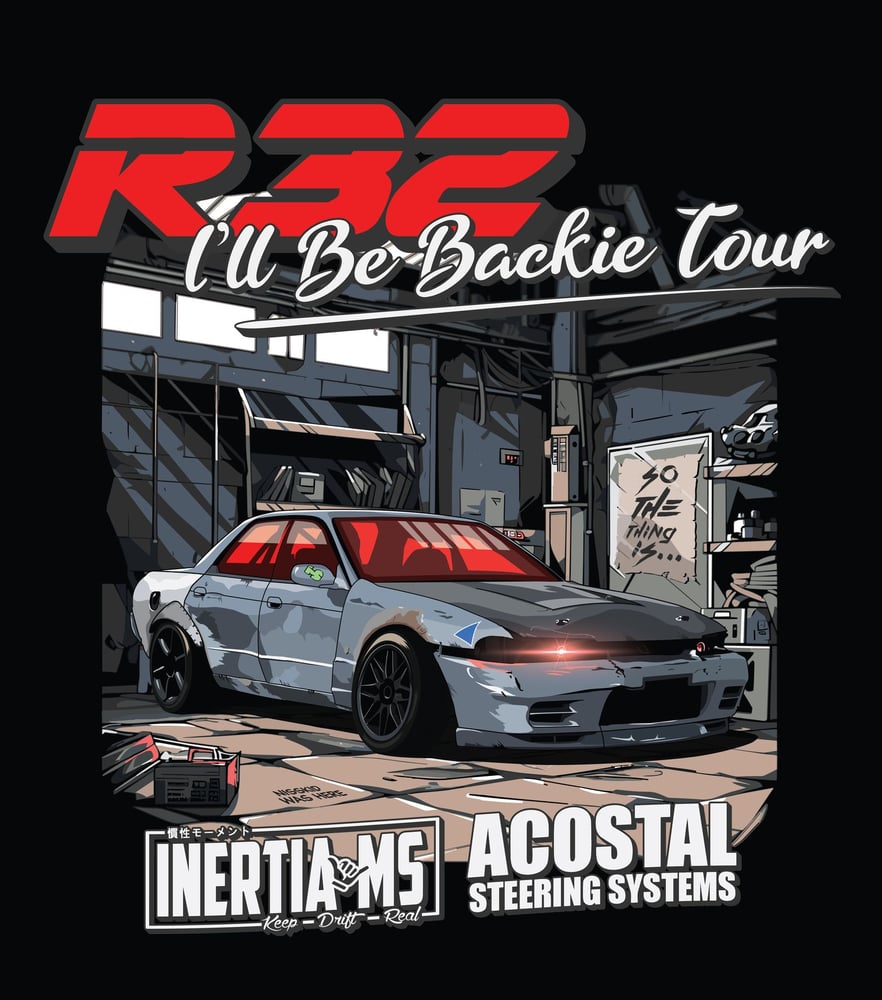 Image of R32 'I'LL BE BACKIE TOUR' FITTED TEE - Black & Dark Grey Stone Wash
