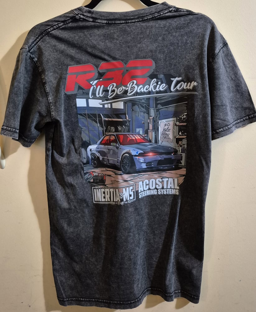 Image of R32 'I'LL BE BACKIE TOUR' FITTED TEE - Black & Dark Grey Stone Wash