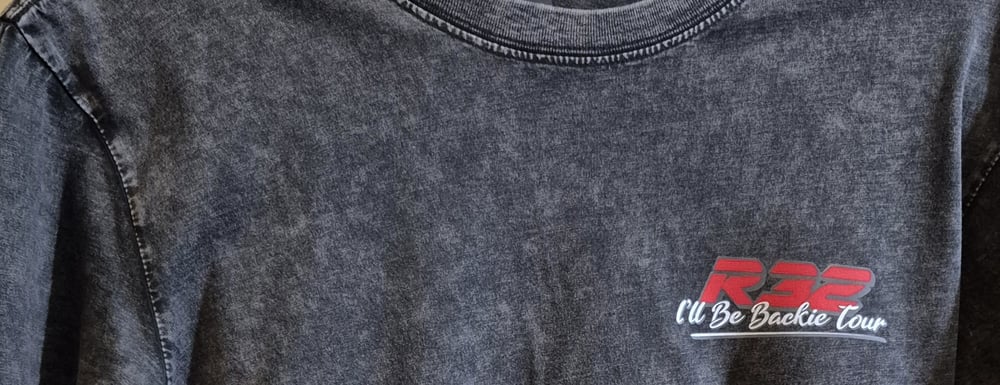 Image of R32 'I'LL BE BACKIE TOUR' FITTED TEE - Black & Dark Grey Stone Wash