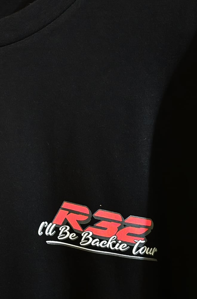 Image of R32 'I'LL BE BACKIE TOUR' FITTED TEE - Black & Dark Grey Stone Wash