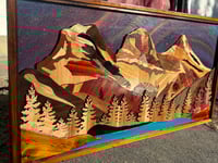 Image 3 of Three Sisters Canmore original wooden art-Handmade Canadian Rockies Decor-Art for mountain souls