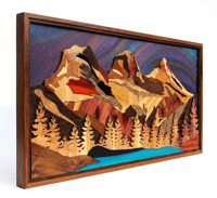 Image 4 of Three Sisters Canmore original wooden art-Handmade Canadian Rockies Decor-Art for mountain souls