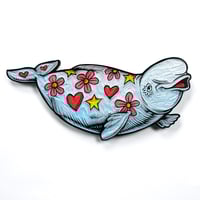 Beluga with Flowers Original Woodcut