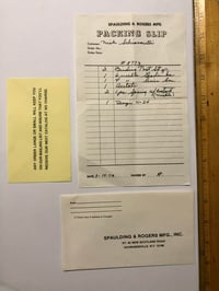 Image 1 of Early Spaulding and Roger’s packing slip, envelope and mailing list insert 