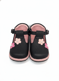 Image 1 of BLACK SHOE WITH FLOWERS, GIRL