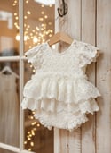 The Evangeline Pearl | Ivory Stretch Lace Heirloom Romper
