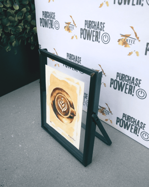 Image of "Purchase Power" (Black Acylic Framed Art)| "mini" Latte Art in a Mug Portrait