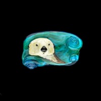 Image 1 of XXL. Wave Surfing Pacific Sea Otter #1 - Flamework Glass Sculpture Bead
