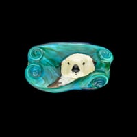 Image 1 of  XXL. Wave Surfing Pacific Sea Otter #2 - Flamework Glass Sculpture Bead