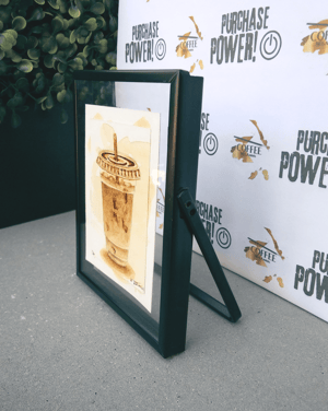 Image of "Purchase Power" (Black Acylic Framed Art)| "mini" Iced Coffee To-Go Cup Portrait