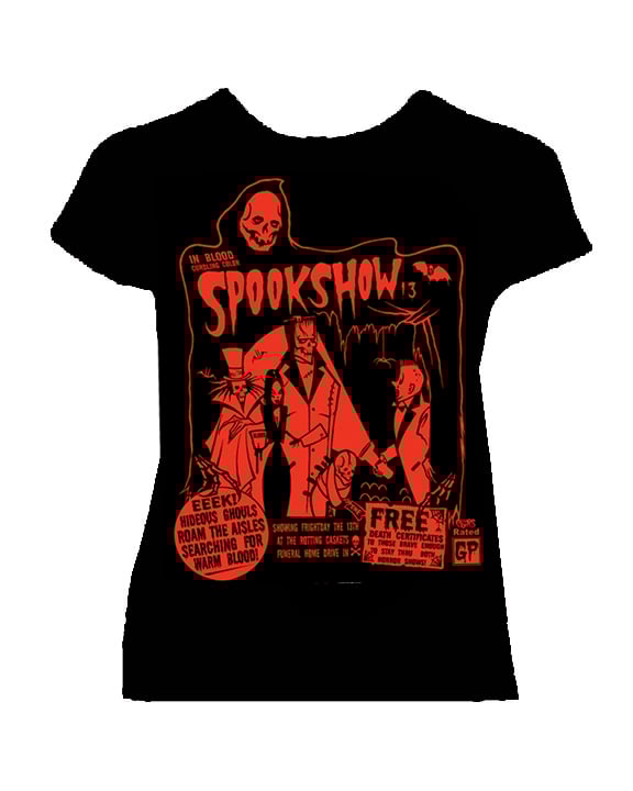 Image of Preorder SPOOKSHOW - WOMANS  fitted  babydoll shirt- ships april 4th 