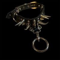 Leather handcuffed spiked decorative velvet lined choker