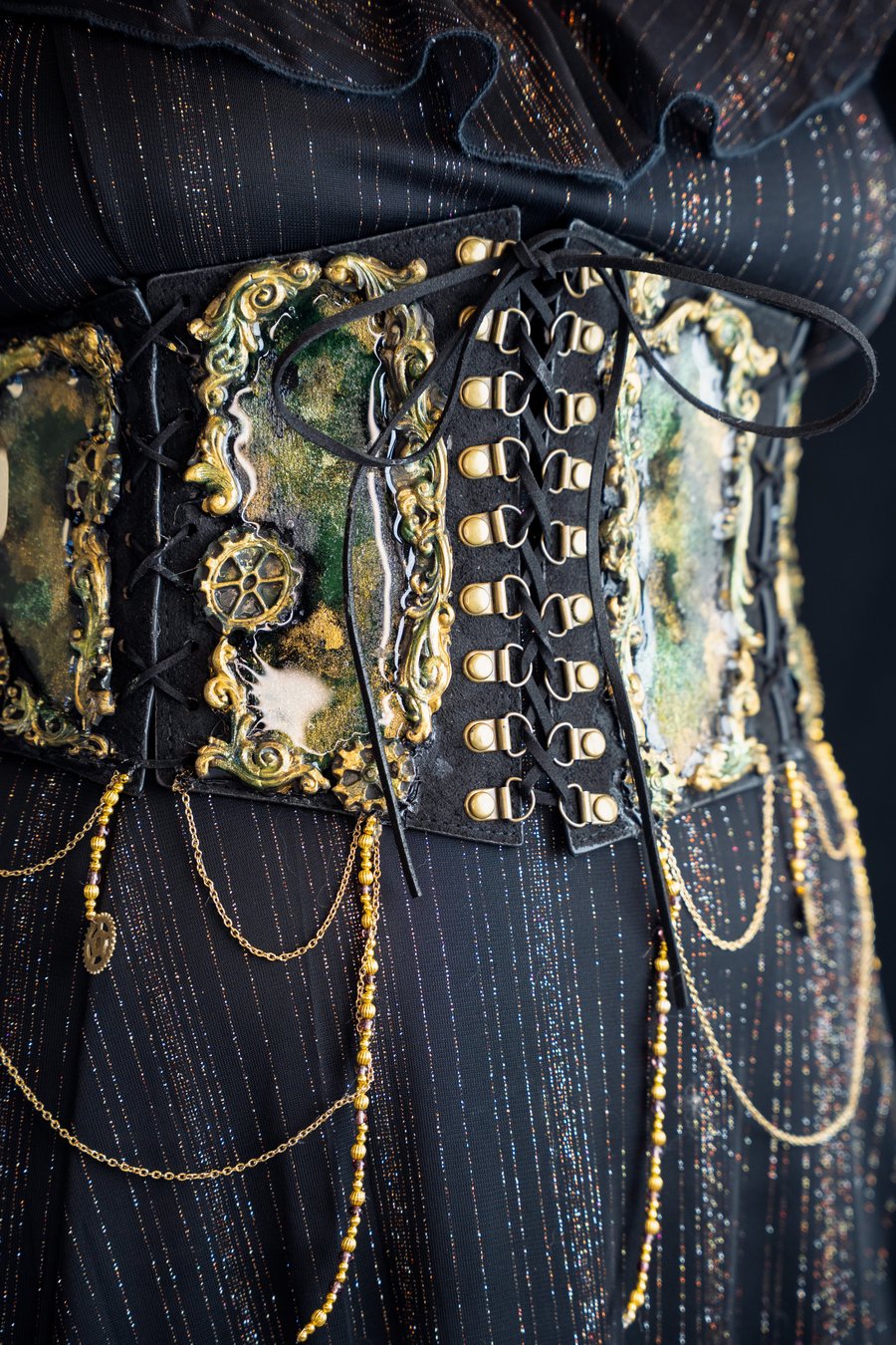 Image of Hand Painted Steampunk Commission Corset Belt -Small-