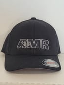 Image of AMR Black trucker snapback hat with gray outline