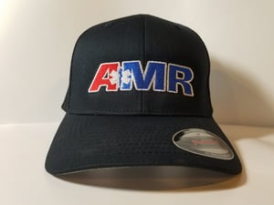 Image of AMR Navy Blue Trucker snapback hat with white outline