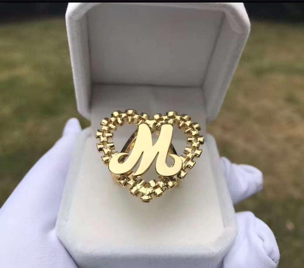 Image of Heart Frame Charm initial ring