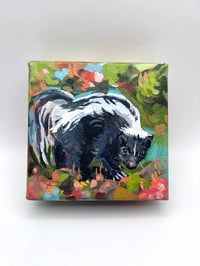 Image 2 of Spring Skunk – cute 4x4" canvas painting