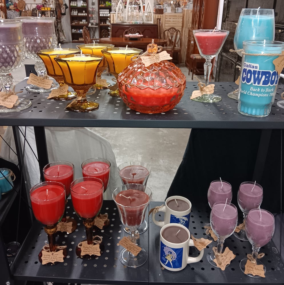 Image of Hand Poured Candles in Vintage Glassware