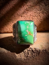 Image 2 of WL&A Handmade Heavy Ingot Sonoran Mtn Turquoise Arrow Ring - Size 11