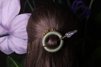 Image 1 of Green linen labradorite hair pin