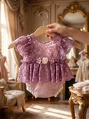 The Juliette | Petite Mauve Lace Newborn Photography Romper