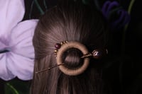 Image 1 of Beige hemp mahogany obsidian hair pin