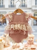 The Adeline | Dusty Rose Lace & Tulle Newborn Romper